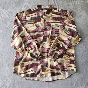 Vintage Porcini Brigata Silk Abstract Artistic Tribal Long Sleeve Shirt Men's XL